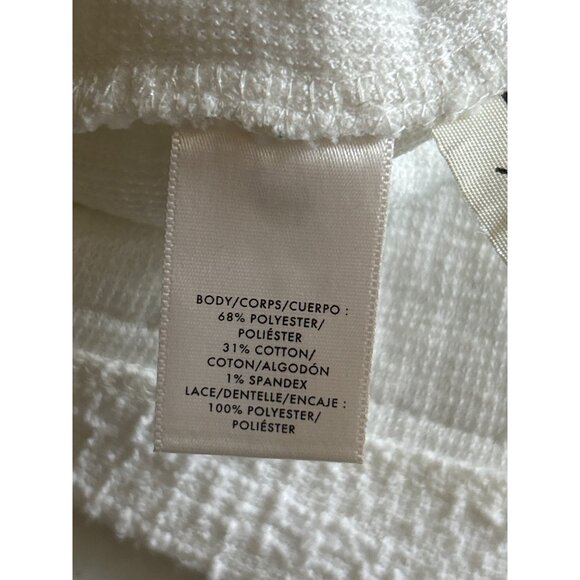 Ann Taylor Womens Off-White Textured Knit Top With 3/4 Sleeves Lace Hem Detail M - Picture 5 of 8